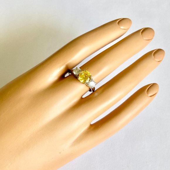 Sterling Silver Yellow Cubic Zirconia Ring Cocktail Size 9 10 Round Cut 925 - Picture 12 of 13